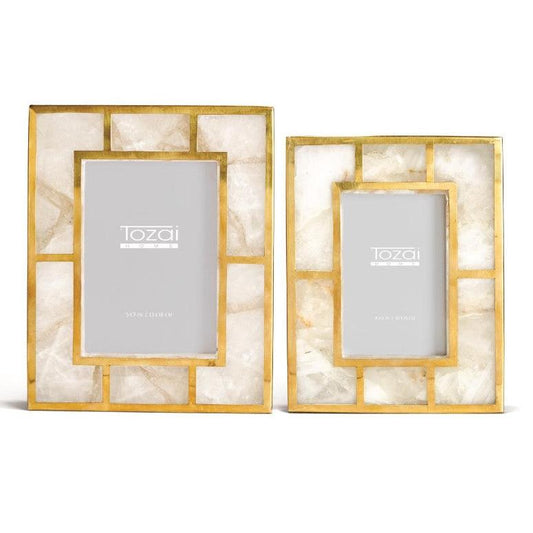 White Quartz Photo Frame with Brass Trim
