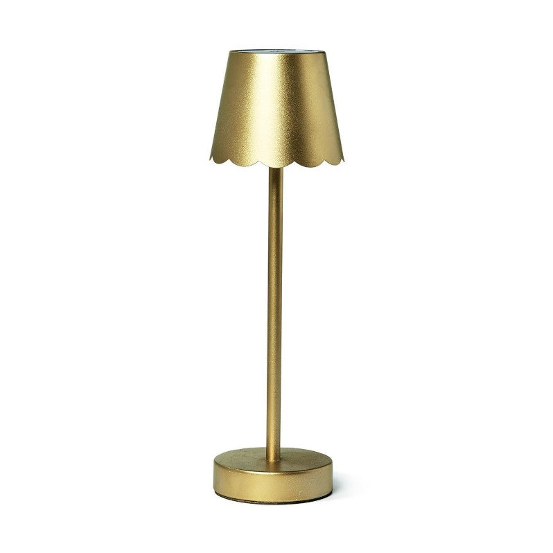 LED Portable Cordless Gold Table Lamp with Scalloped Edge Shade in Gift Box