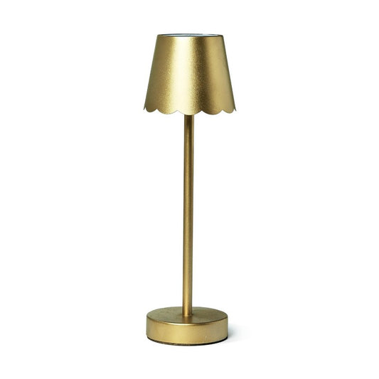 LED Portable Cordless Gold Table Lamp with Scalloped Edge Shade in Gift Box