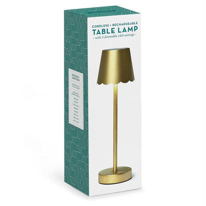 LED Portable Cordless Gold Table Lamp with Scalloped Edge Shade in Gift Box