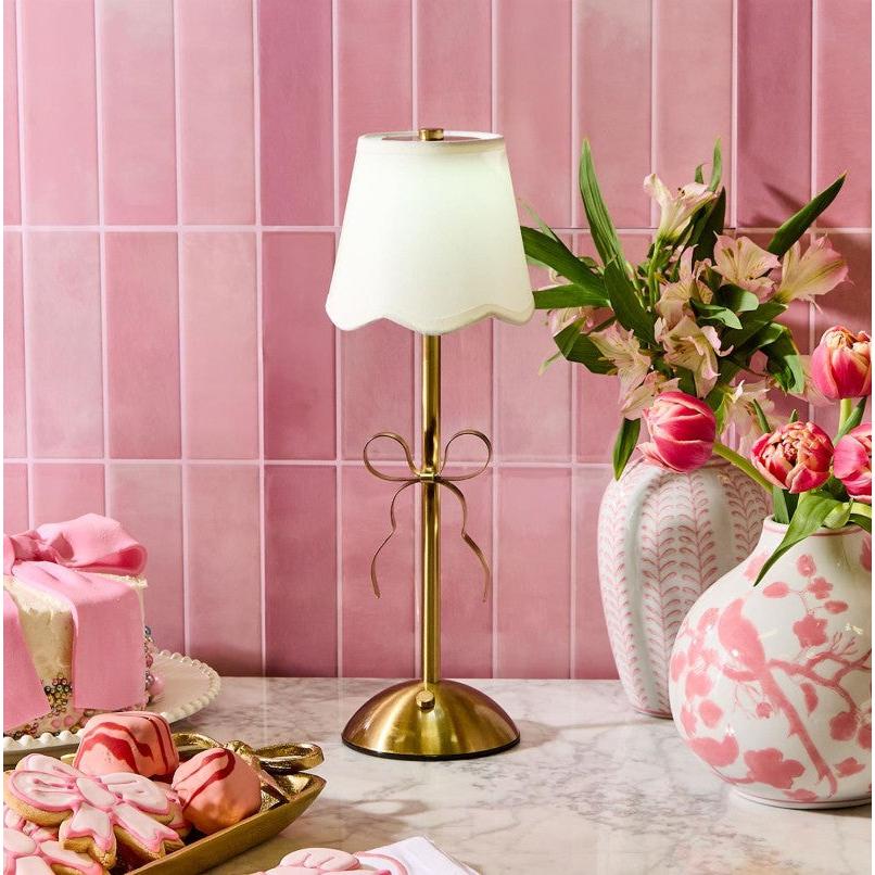 Golden Bow LED Portable Cordless Table Lamp with Fabric Lamp Shade in Gift Box