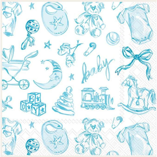 Baby Toile Cocktail Napkin Blue