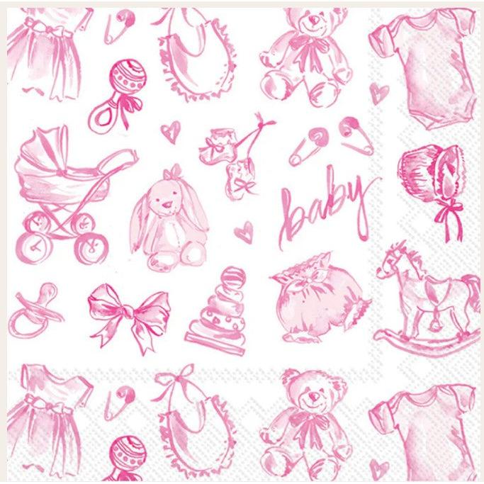 Baby Toile Cocktail Napkin Pink