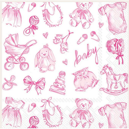 Baby Toile Cocktail Napkin Pink