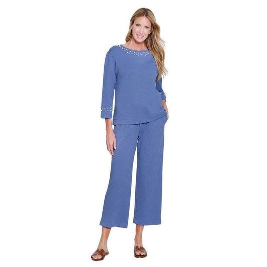 Multiples Chamblu Embellished Top & Crop Pant Set