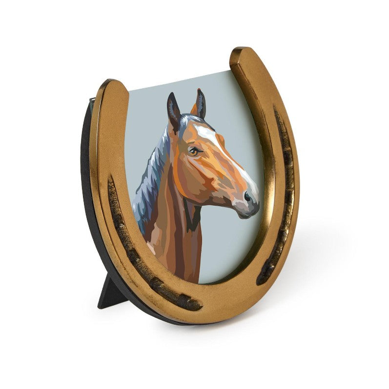 Horseshoe Photo Frame 3 1/2" x 3 1/2"(stands vertically) - Aluminum/MDF/Glass