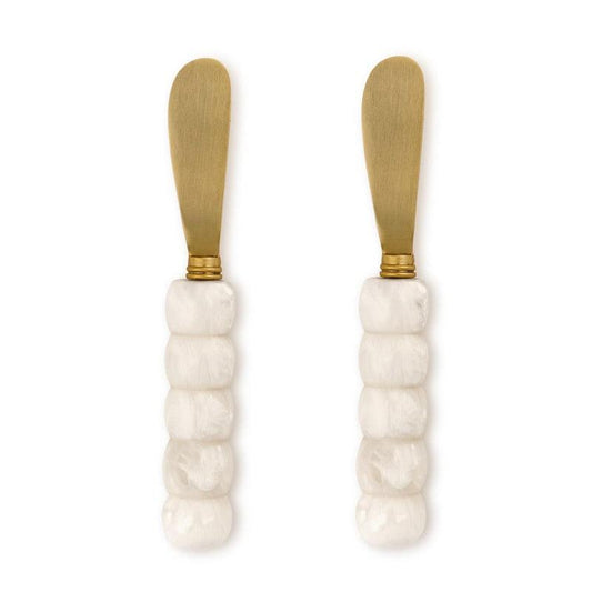 Modern Pop Set of 2 White Beaded Spreaders on Gift Card (hand wash only - Stainless Steel/Resin