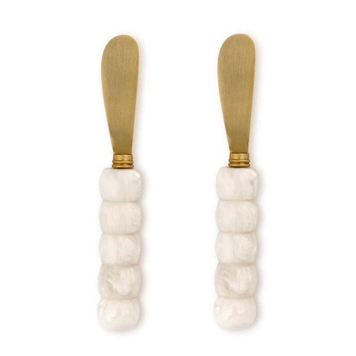 Modern Pop Set of 2 White Beaded Spreaders on Gift Card (hand wash only - Stainless Steel/Resin