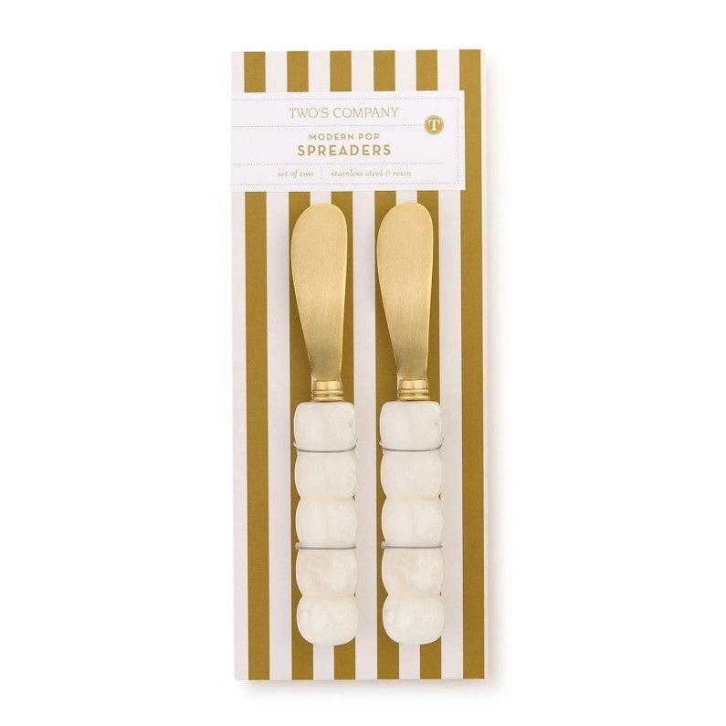 Modern Pop Set of 2 White Beaded Spreaders on Gift Card (hand wash only - Stainless Steel/Resin