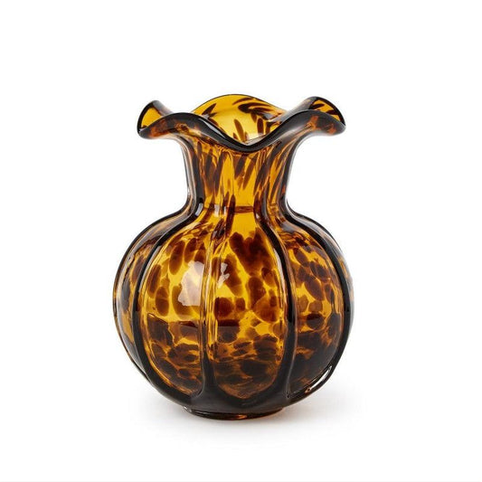 Ruffled Tortoise Print Vase (color may vary) - Hand-Blown Glass