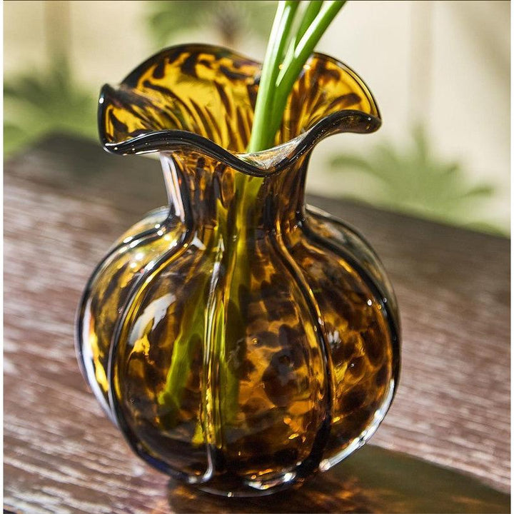 Ruffled Tortoise Print Vase (color may vary) - Hand-Blown Glass