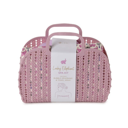 Lucky Elephant Spa Time Headband and Snap Closure Wrap Towel Set - Terrycloth