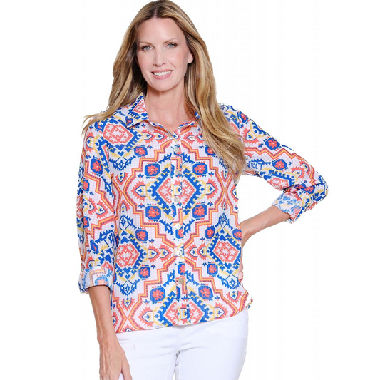 Multiples Roll Tab Long Sleeve Shirt - Sunset Hills Floral Button Front