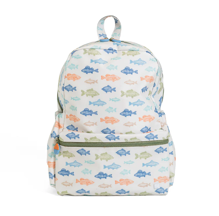 TRVL Design Backpacker kids school backpack in the signature Casting Call patterned print layout.