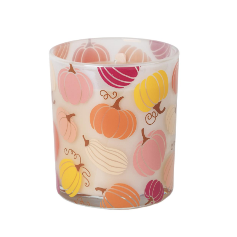 Bridgewater Sweet Grace Collection #081 Pumpkin candle featuring a festive fall design on a glass container.