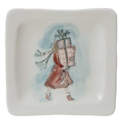 Stoneware Dish w/ Holiday Girl