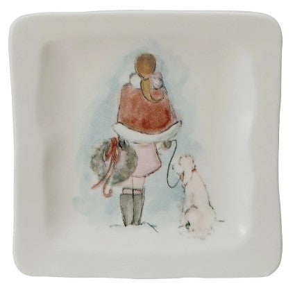 Stoneware Dish w/ Holiday Girl