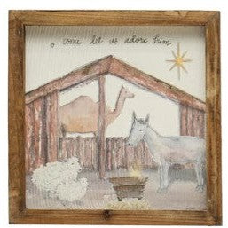 Square Fir Wood Framed Wall Decor w/ Christmas Saying &amp; Scene, Multi Color, 4 Styles