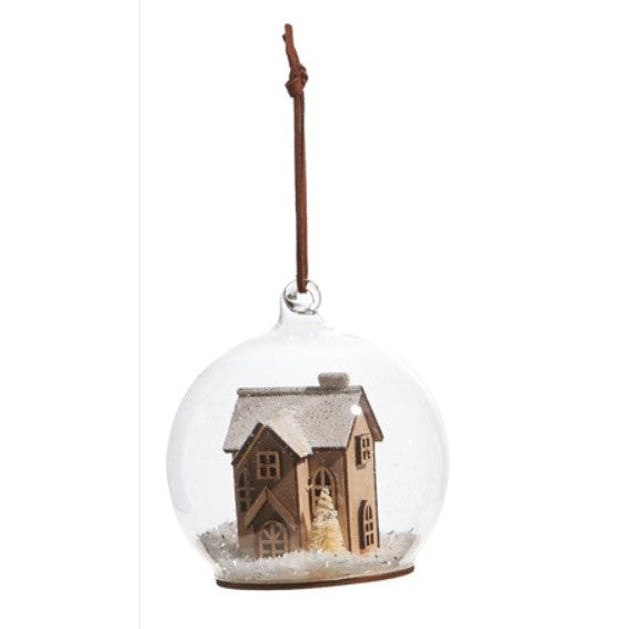 4" HOUSE AND CHAPEL IN GLOBE ORNAMENT