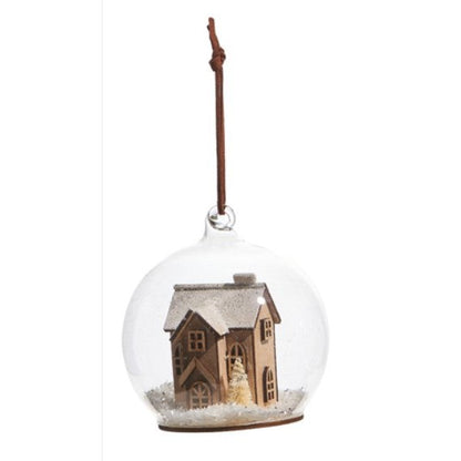 4" HOUSE AND CHAPEL IN GLOBE ORNAMENT