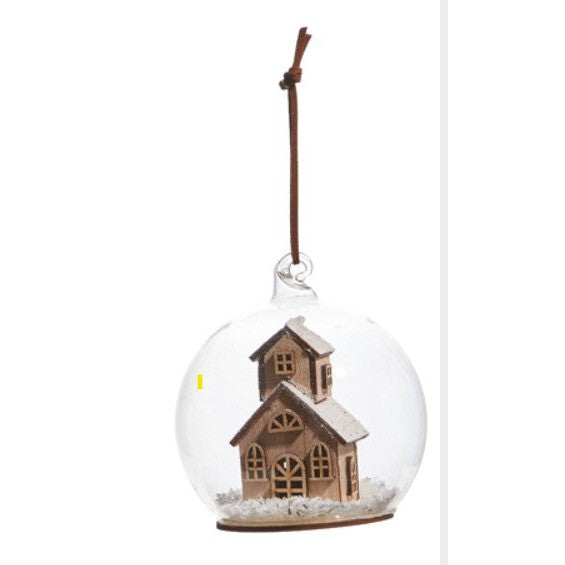 4" HOUSE AND CHAPEL IN GLOBE ORNAMENT