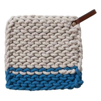 Creative Co-Op Cotton Crocheted Pot Holder with Leather Loop