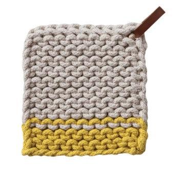 Creative Co-Op Cotton Crocheted Pot Holder with Leather Loop