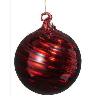 5" Red Swirl Blown Glass Ornament