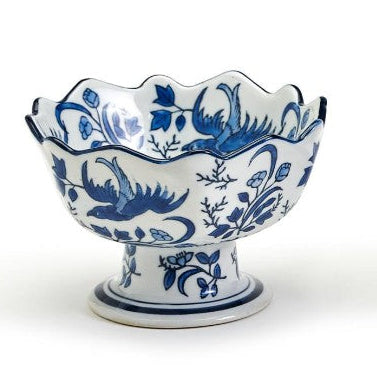 Blue and White Scalloped Edge Hand-Painted Footed Bowl Assorted