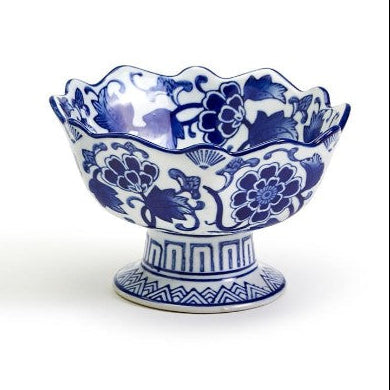 Blue and White Scalloped Edge Hand-Painted Footed Bowl Assorted