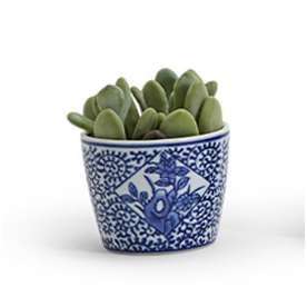 Canton Collection Cachepot in hand-painted blue and white porcelain featuring a classic chinoiserie design.