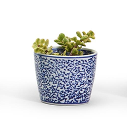 Canton Collection Cachepot in hand-painted blue and white porcelain featuring a classic chinoiserie design.