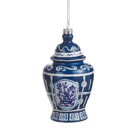 RAZ 5" Dressed in Plaid Chinoiserie Ornament featuring an elegant plaid design on a glass finial.