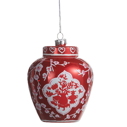 RAZ 5" Dressed in Plaid Chinoiserie Ornament featuring an elegant plaid design on a glass finial.