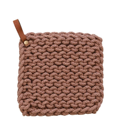 Creative Coop Cotton Crocheted Pot Holder w/ Leather Loop