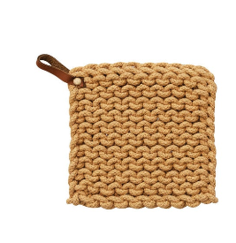 Creative Coop Cotton Crocheted Pot Holder w/ Leather Loop