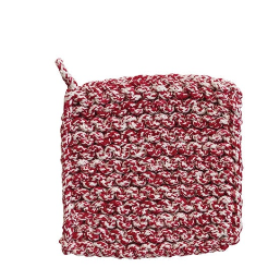 Creative Coop Melange Cotton Crocheted Pot Holder in red, green, and brown melange designs.