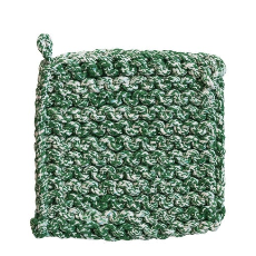 Creative Coop Melange Cotton Crocheted Pot Holder in red, green, and brown melange designs.
