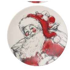 Petite round stoneware trinket dish featuring a vintage Santa Claus graphic.