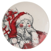 Petite round stoneware trinket dish featuring a vintage Santa Claus graphic.