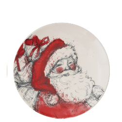 Petite round stoneware trinket dish featuring a vintage Santa Claus graphic.
