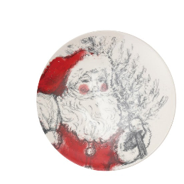 Petite round stoneware trinket dish featuring a vintage Santa Claus graphic.