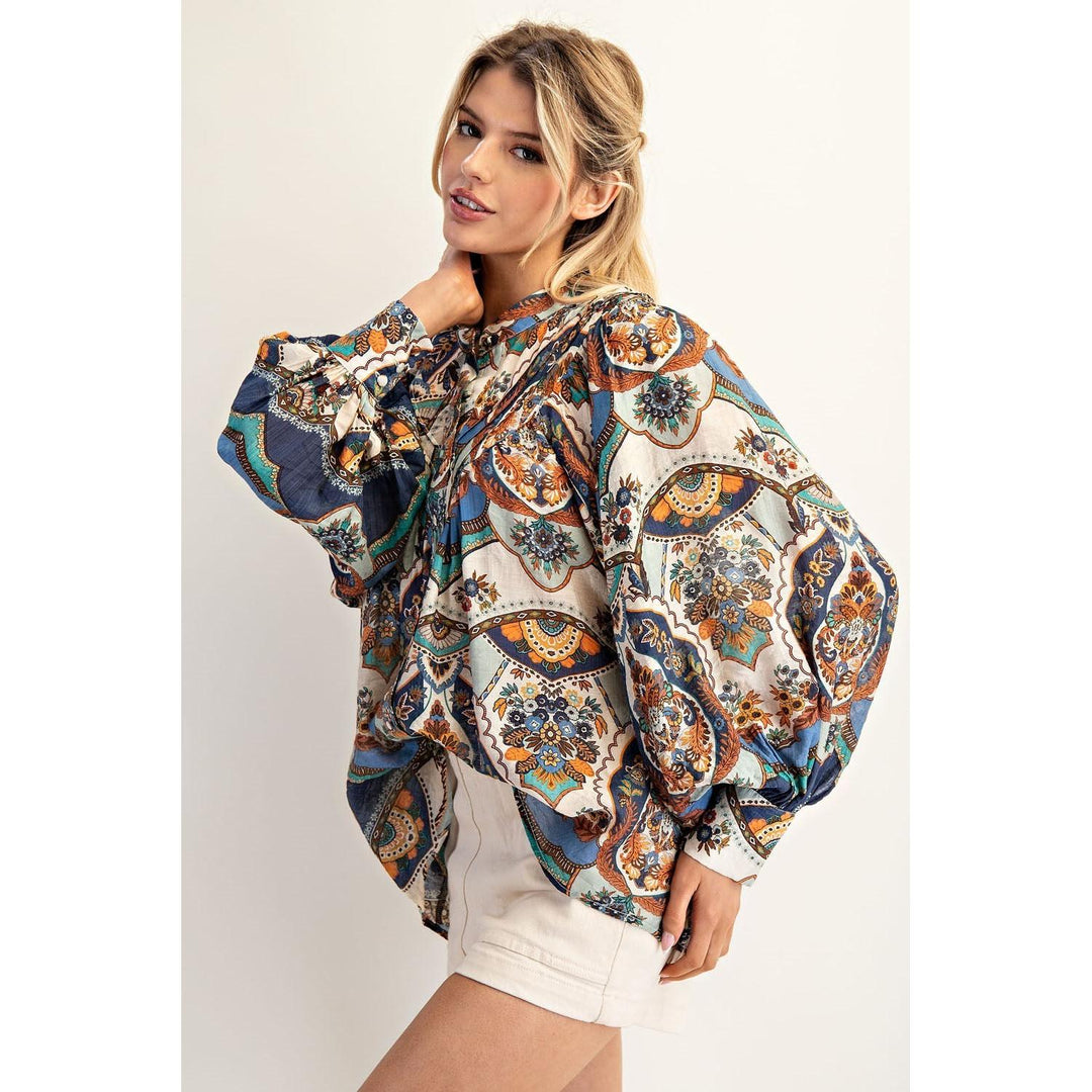 Celeste   Printed Button Down Long Sleeve Top