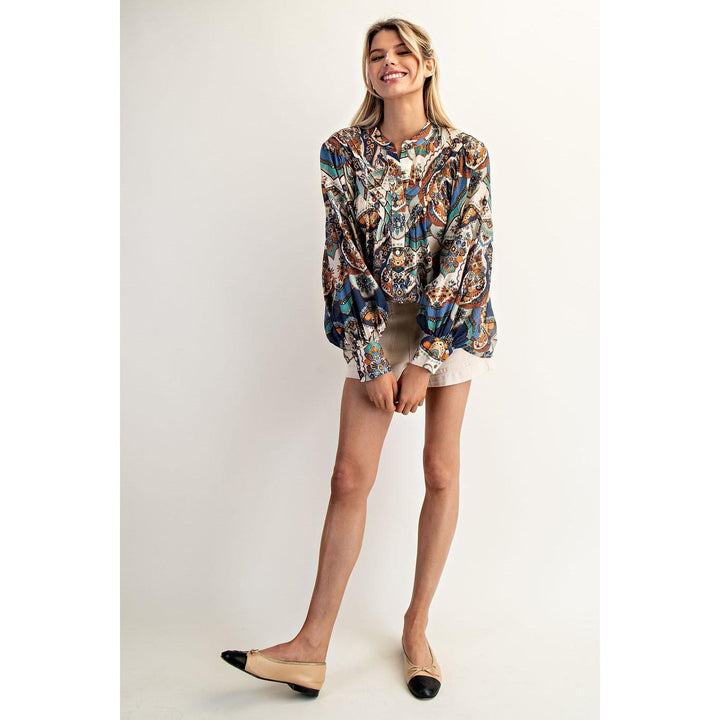 Celeste   Printed Button Down Long Sleeve Top