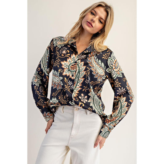 Bloom  Silky Button Down Blouse