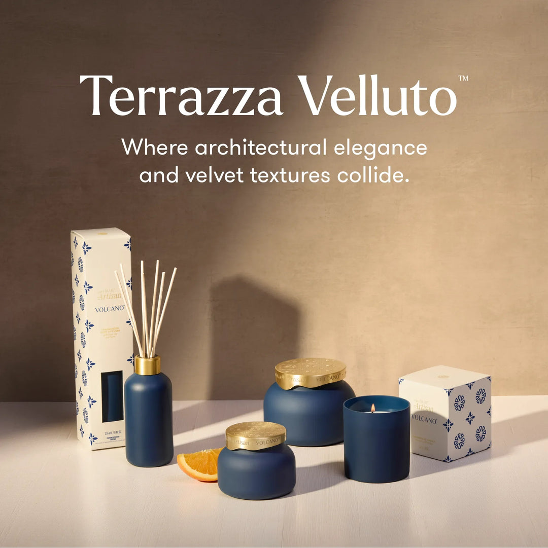 Capri Blue Volcano Terrazza Velluto Signature Candle - Tinted, Scent Profile | Bella Gifts from the Heart