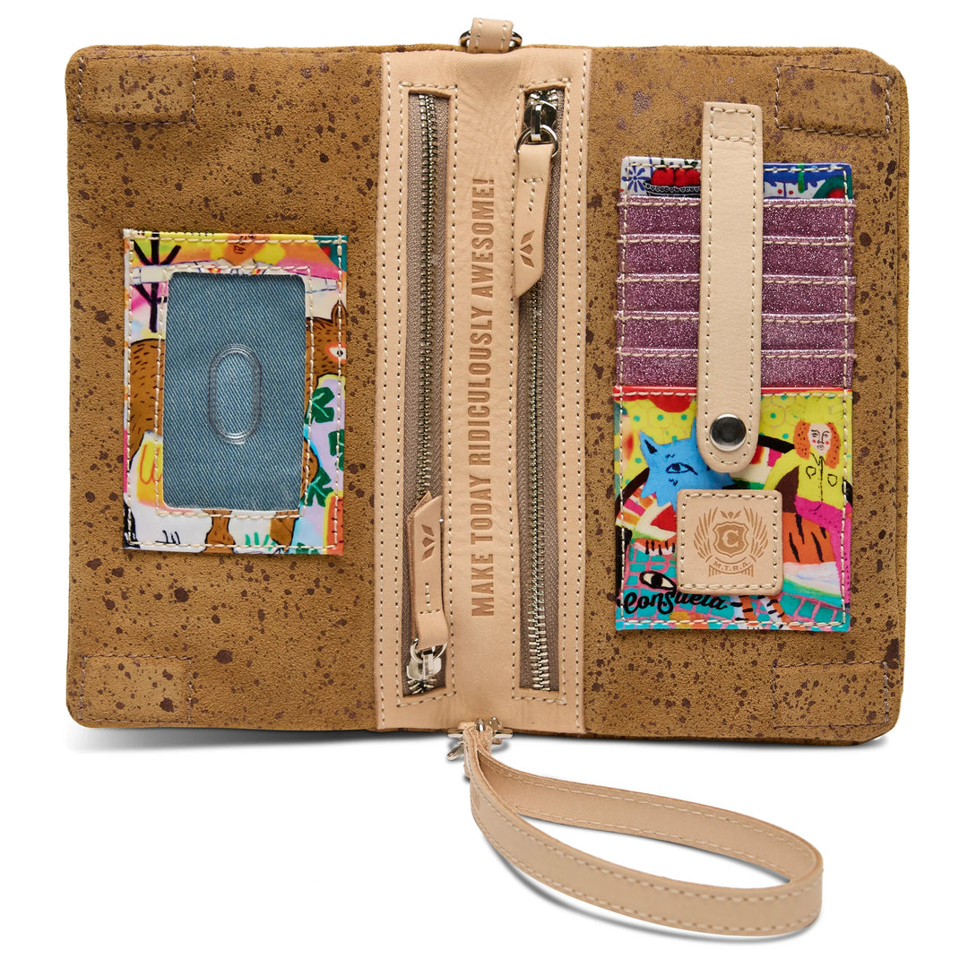 Consuela Cider Uptown Crossbody - Metallic Gold Suede 3-Zipper Bag
