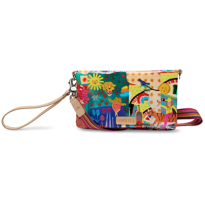 Consuela Collins Collaboration Print bag worn by model in lifestyle setting.
