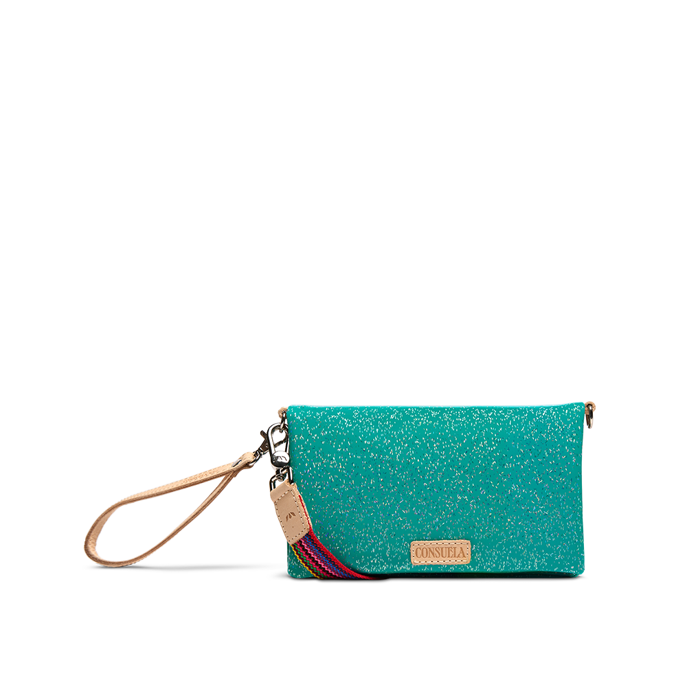 Consuela Shay turquoise sparkle crossbody purse convertible to wristlet clutch