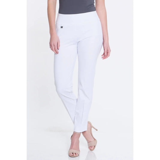 Multiples Ease-Y-Fit ankle-length pants in Winter White with a wide elastic waistband.